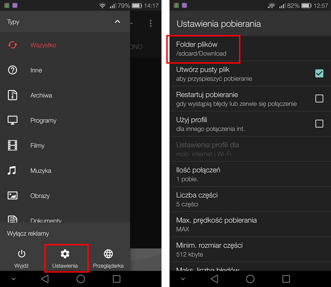 Jak zmienić miejsce pobierania Android?