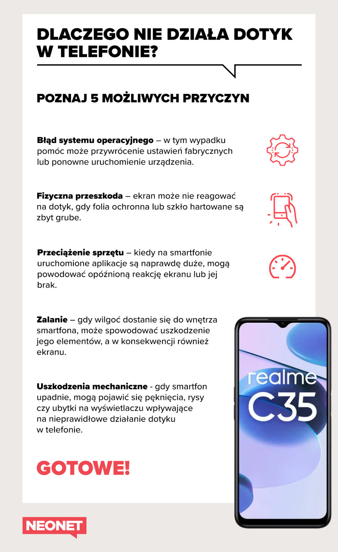 Co zrobić gdy telefon nie reaguje na dotyk?