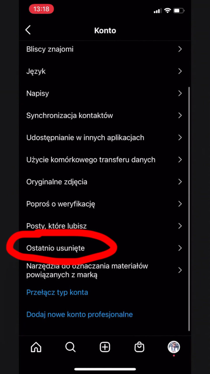 Jak wejsc w ostatnio usuniete?
