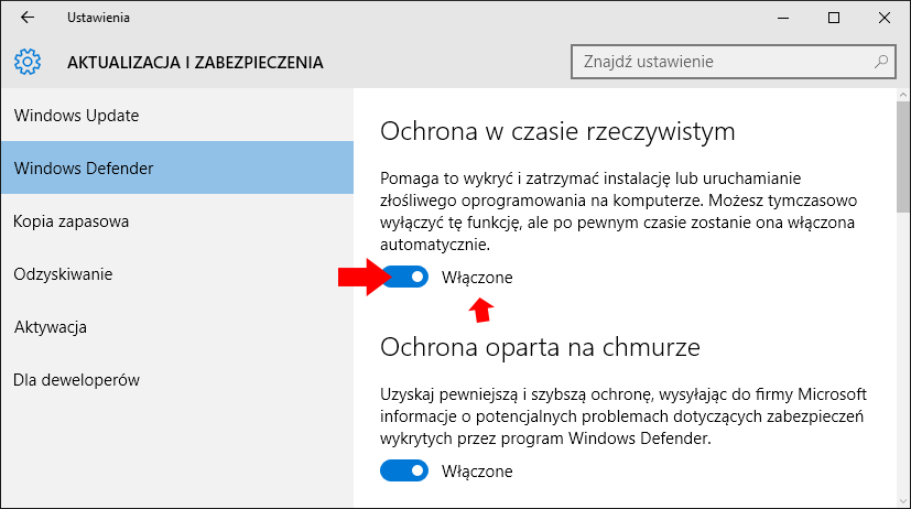 Jak wylaczyc na chwilę Windows Defender?
