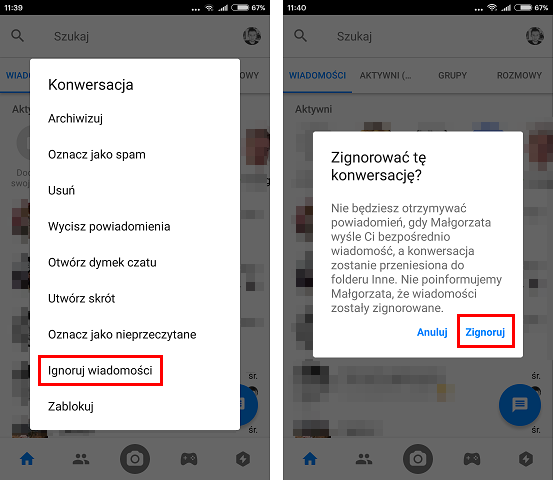 Co widzi osoba ignorowana na Messenger?