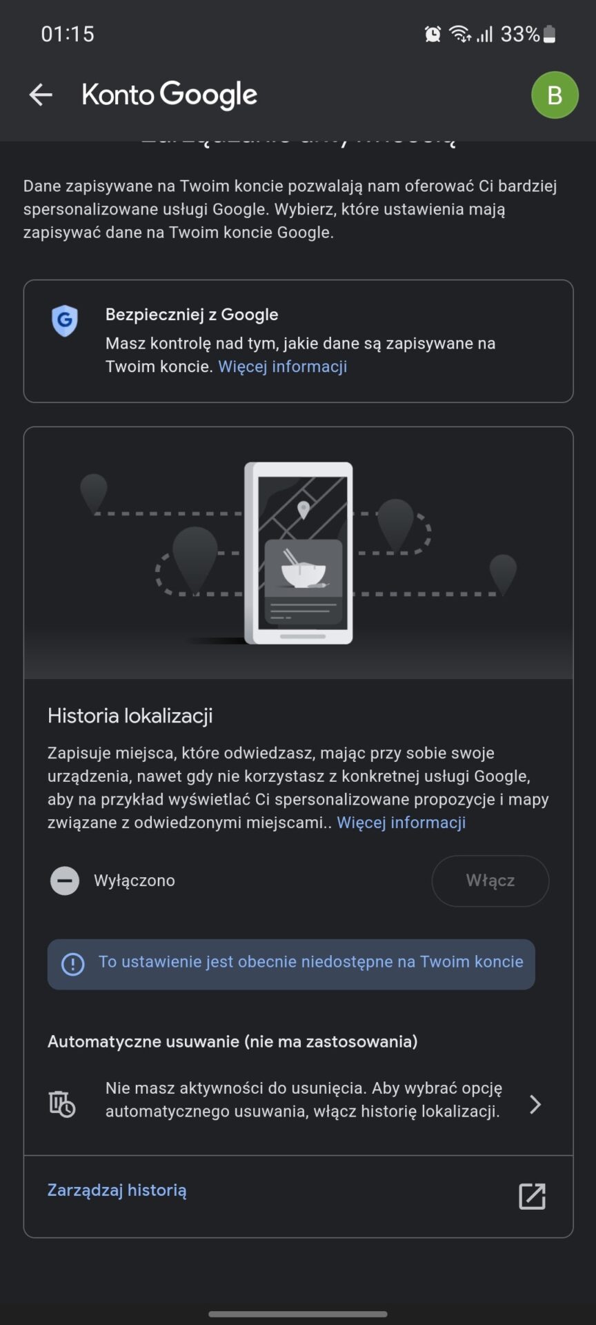 Dlaczego nie mogę wlaczyc historii lokalizacji?