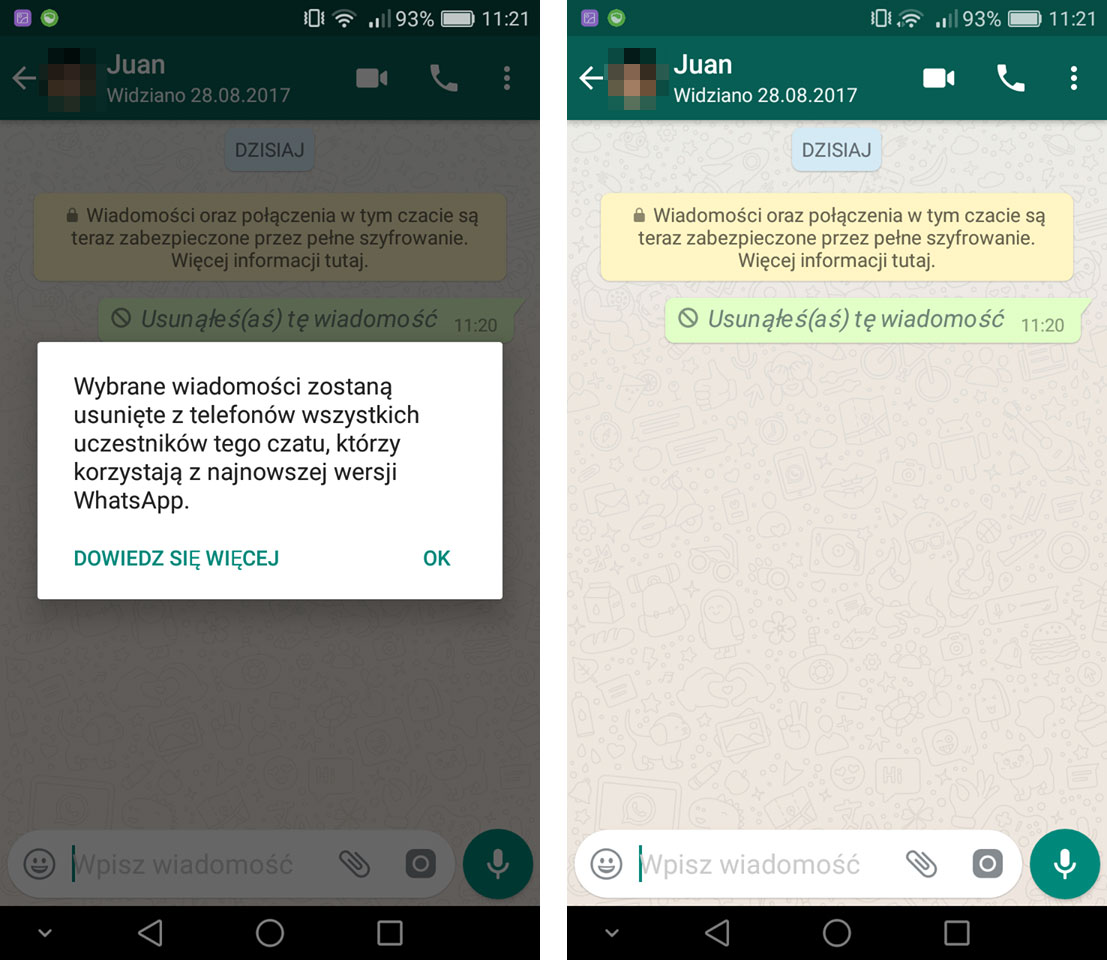 Czy można usunac odczytane wiadomosci na WhatsApp?