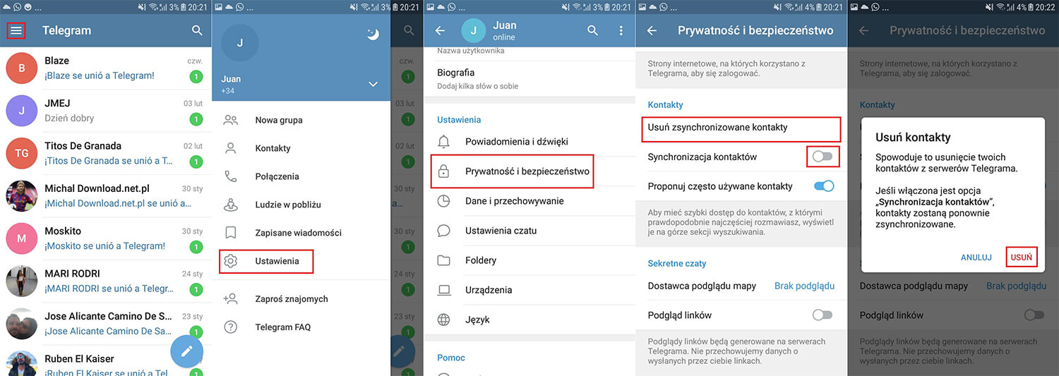 Jak cofnąć synchronizację kontaktów?
