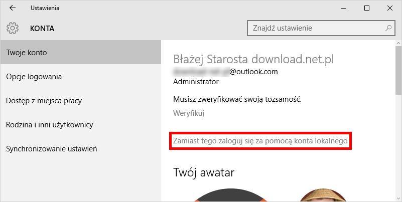 Jak przełączyć się z konta Microsoft na konto lokalne?