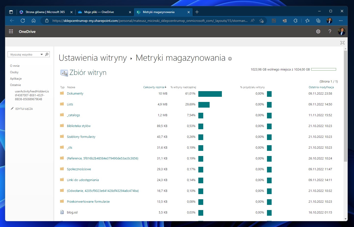 Jak sprawdzic ilosc miejsca w OneDrive?