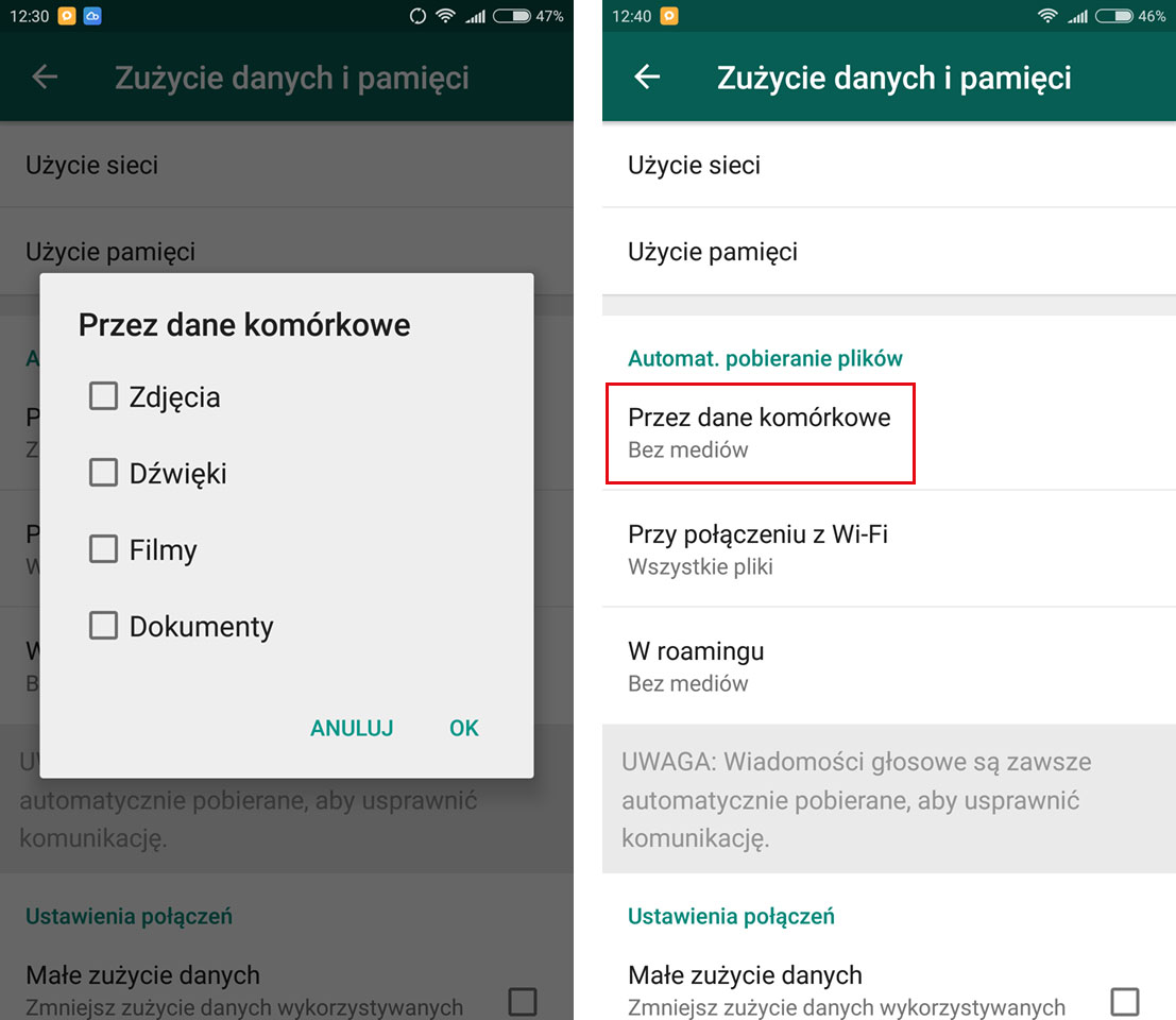 Jak wyłączyć automatyczne pobieranie plików WhatsApp?
