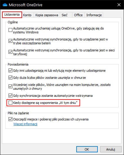 Jak wyłączyć wspomnienia OneDrive?