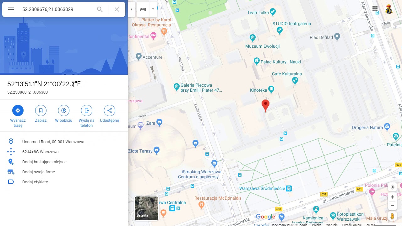 Jaki układ współrzędnych w Google Maps?