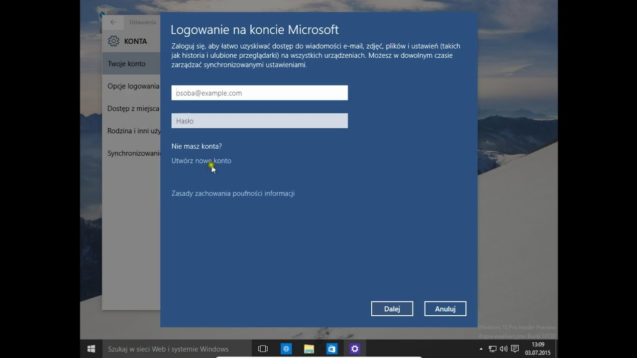 Jak pominąć logowanie do konta Microsoft Windows 10?