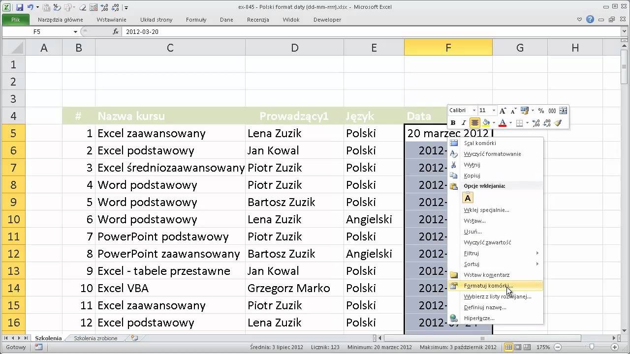 Jak poprawić format daty?