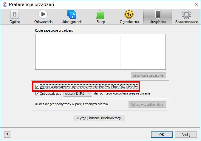 Jak wylaczyc automatyczna synchronizację?