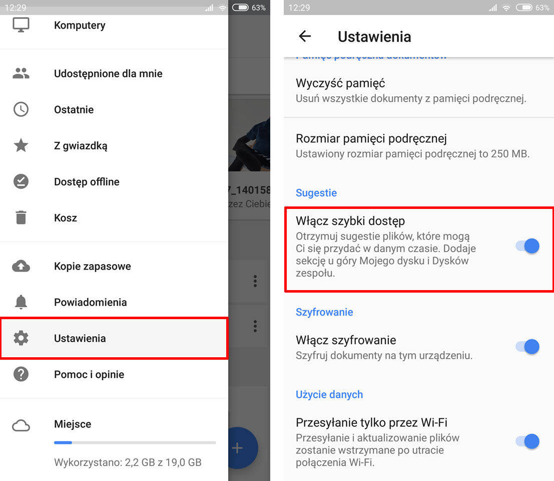 Jak wyłączyć Dysk Google Android?