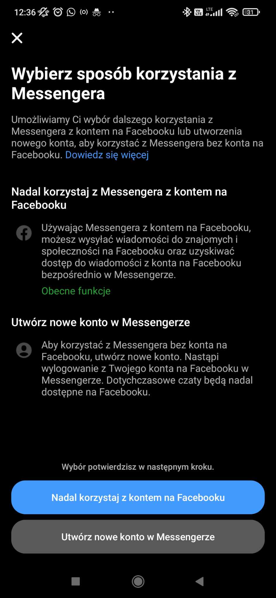 Czy trzeba zaktualizować konto na Messengerze?