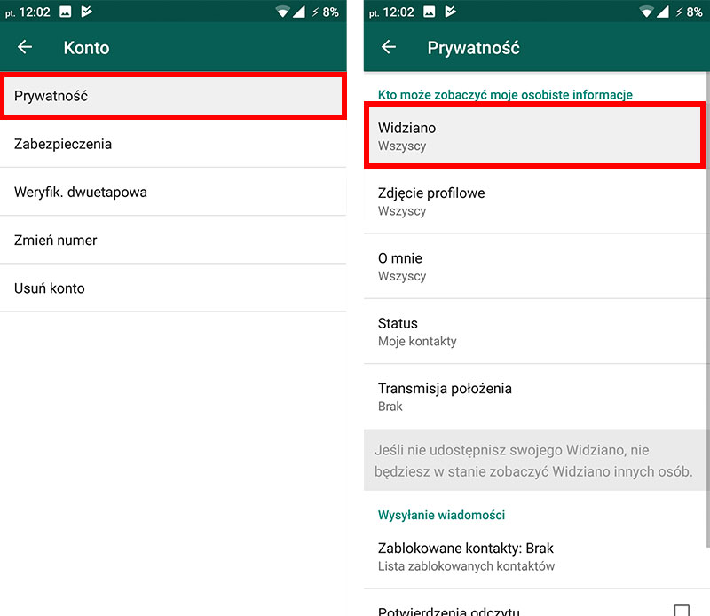 Dlaczego nie widac na WhatsApp?