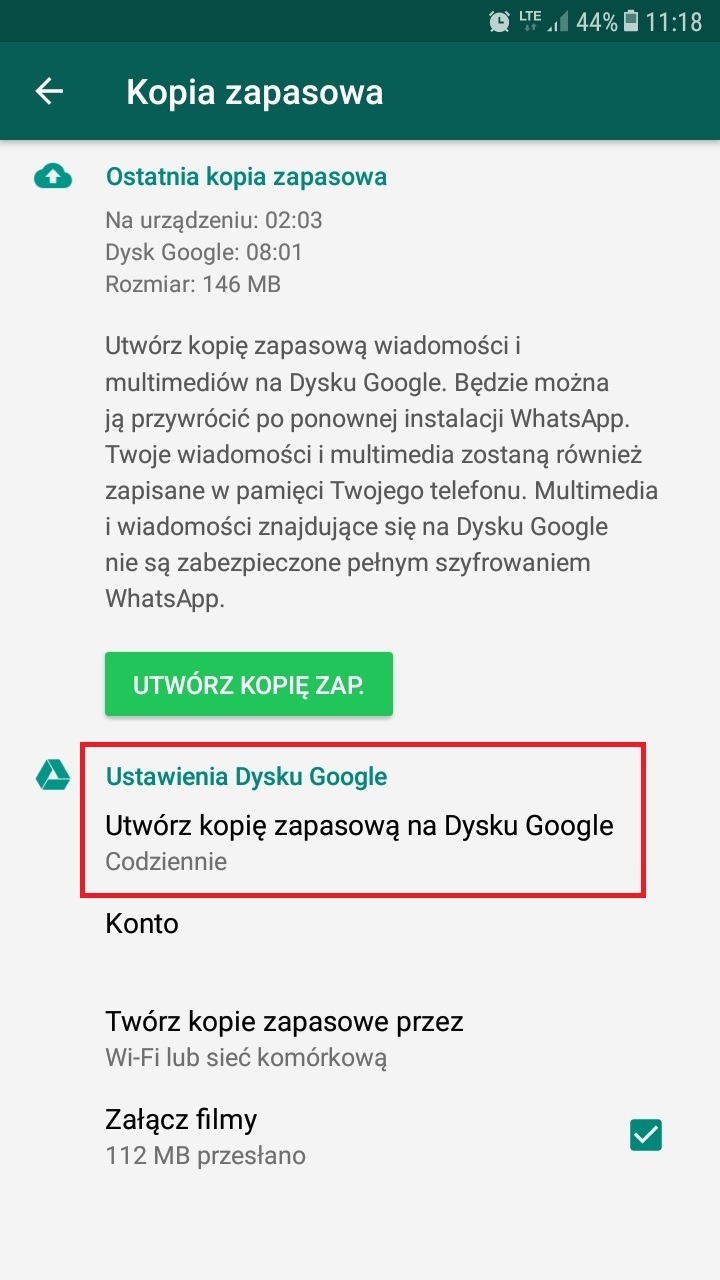 Jak pobrać kopię zapasową WhatsApp z Dysku Google?