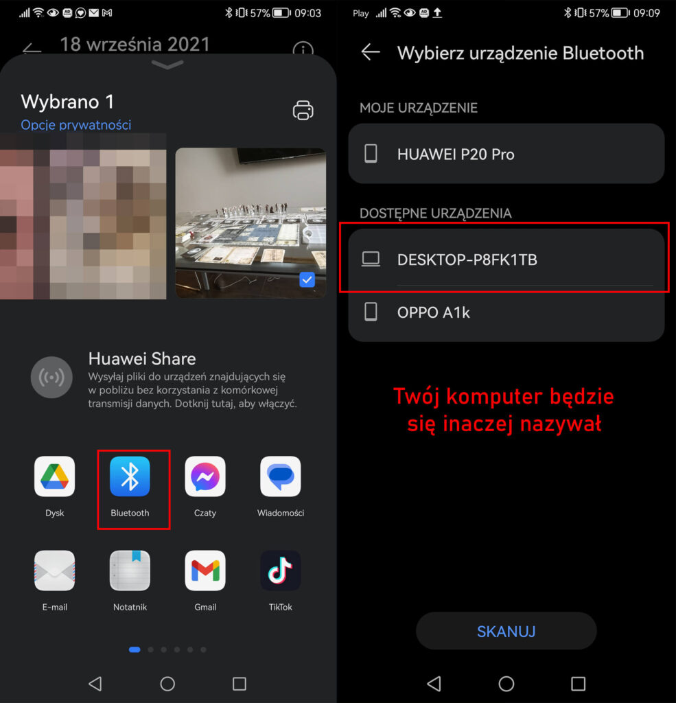 Jak przeslac zdjęcia przez Bluetooth na inny telefon?
