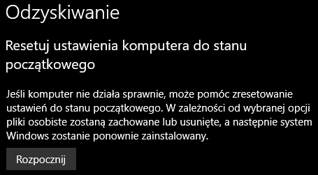 Ile trwa przygotowanie do resetowania?
