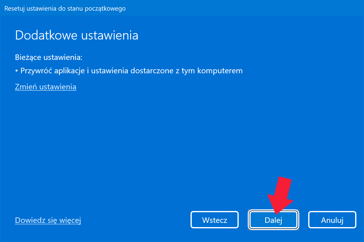 Jak dlugo trwa reset komputera?