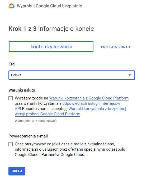 Skąd mam wiedzieć, czy mam konto Google Cloud?