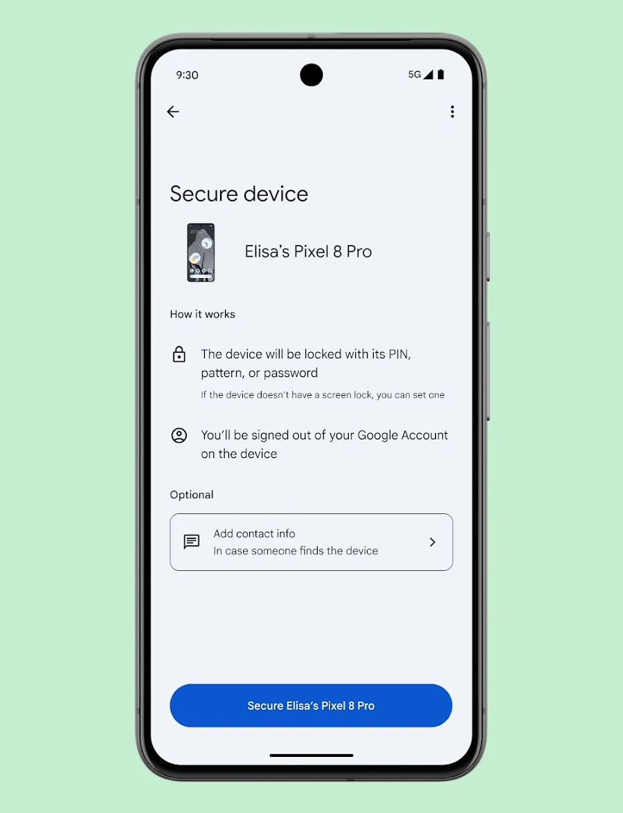What happens when I secure my device from Google Account?