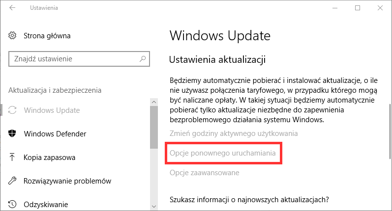 Jak wylaczyc automatyczny restart?
