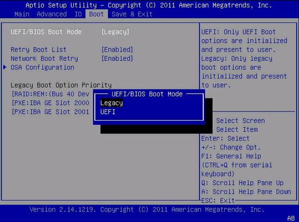 What is the default boot mode?